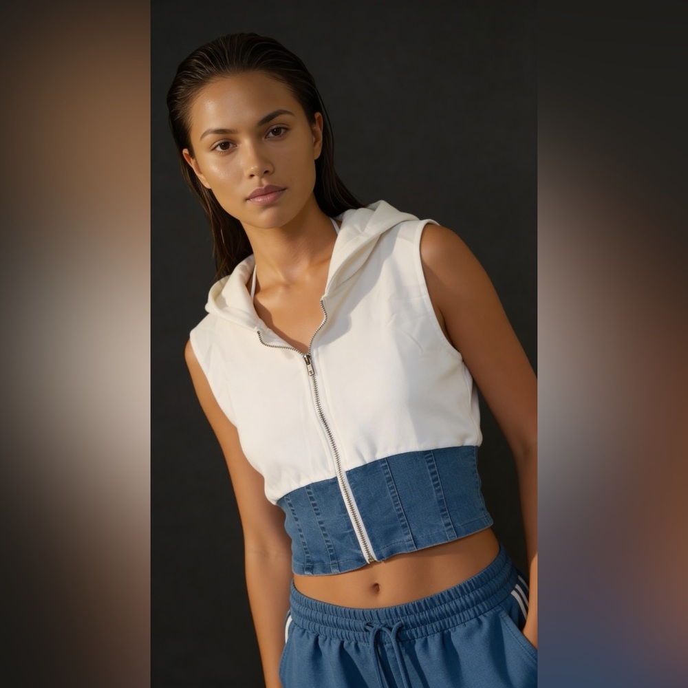 Hot & Delicious Denim Sleeveless Zip up hoodie